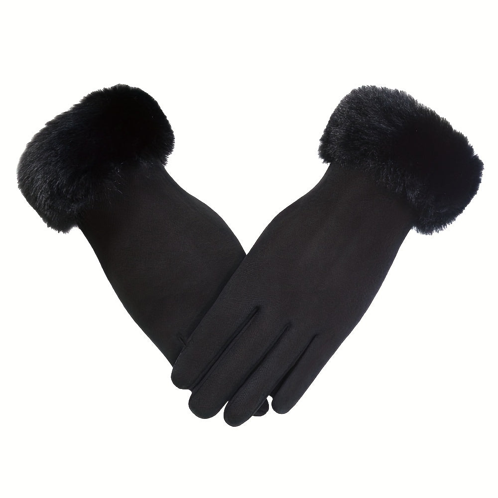 Women's Plush Cuff Gloves Thick Warm Touchscreen Split Finger Winter Gloves