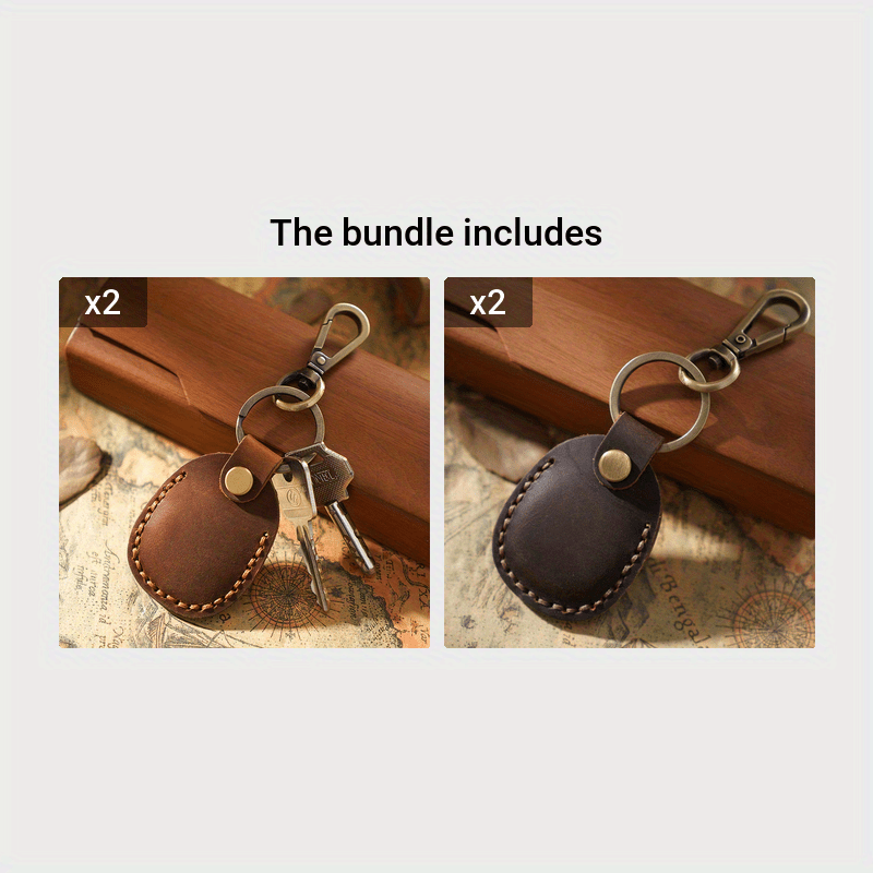 Retro Cowhide AirTag Case - Leather Protective Cover with Keychain