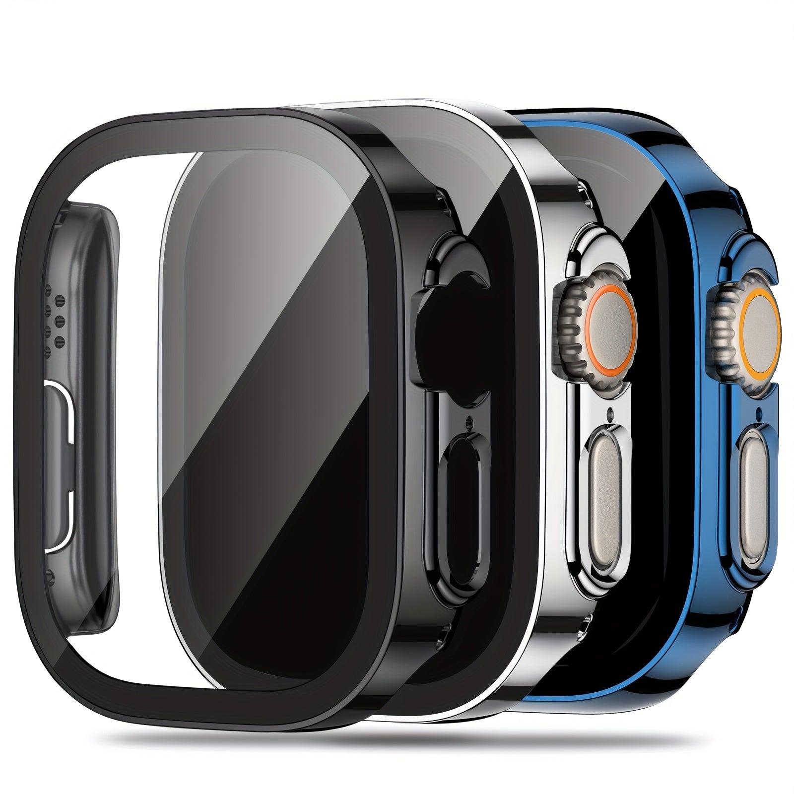 3-Piece Full Coverage PC Protective Case Set for Apple Watch with Built-in Glass Screen Protector 40mm-49mm