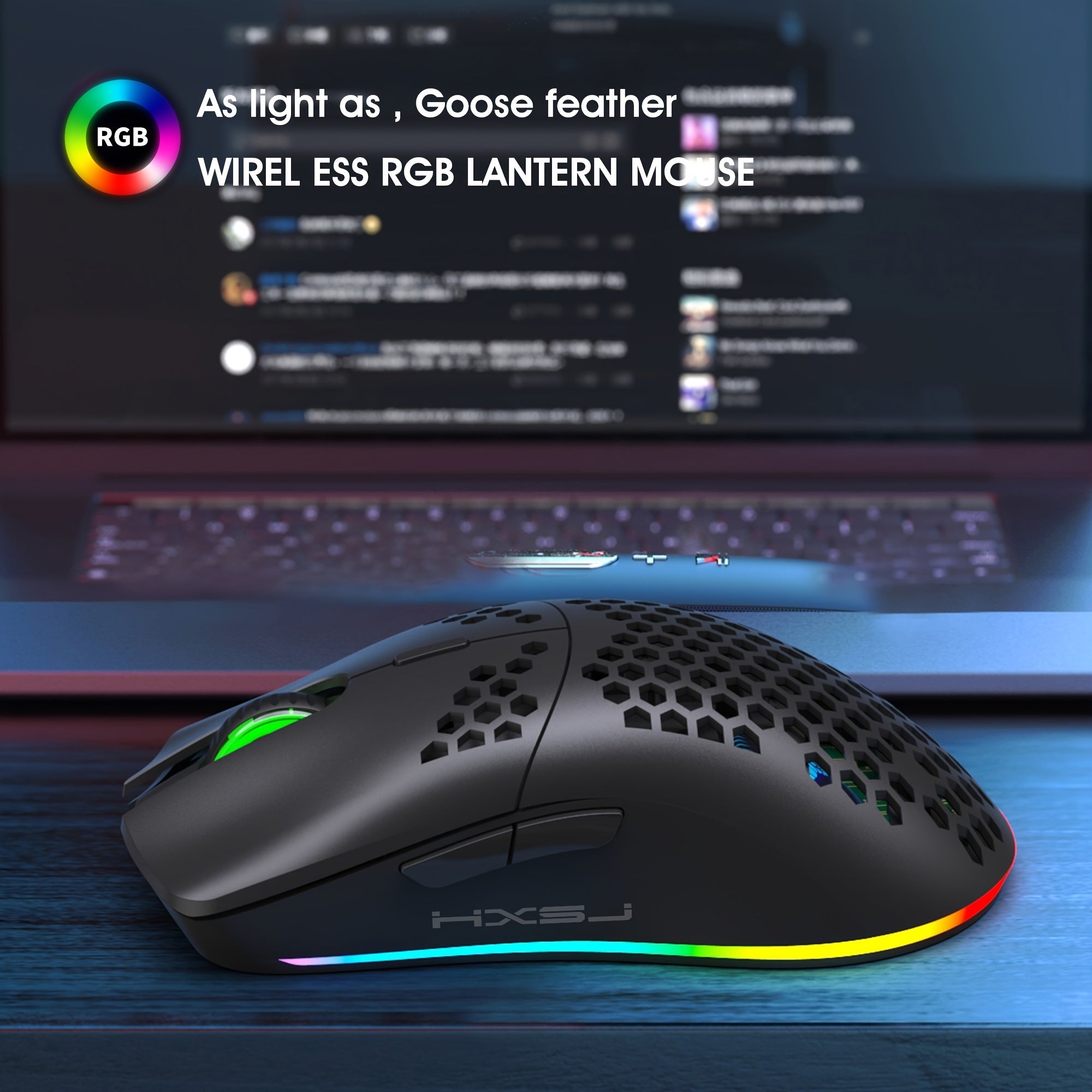 Wireless Gaming Mouse RGB Lighting Rechargeable Honeycomb Design USB Plug and Play Right-Handed White