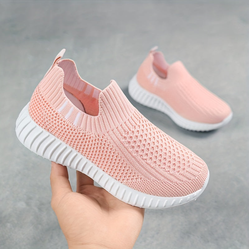 Girls Slip-On Sneakers All-Season Solid Knit Casual Outdoor Running Training