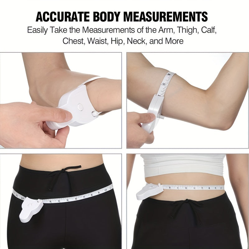 Белая автоматическая выдвижная рулетка для измерения тела, 60 дюймов (150 см), PVC лента, положительная блокировка, для шитья, вязания, фитнеса и рукоделия.
