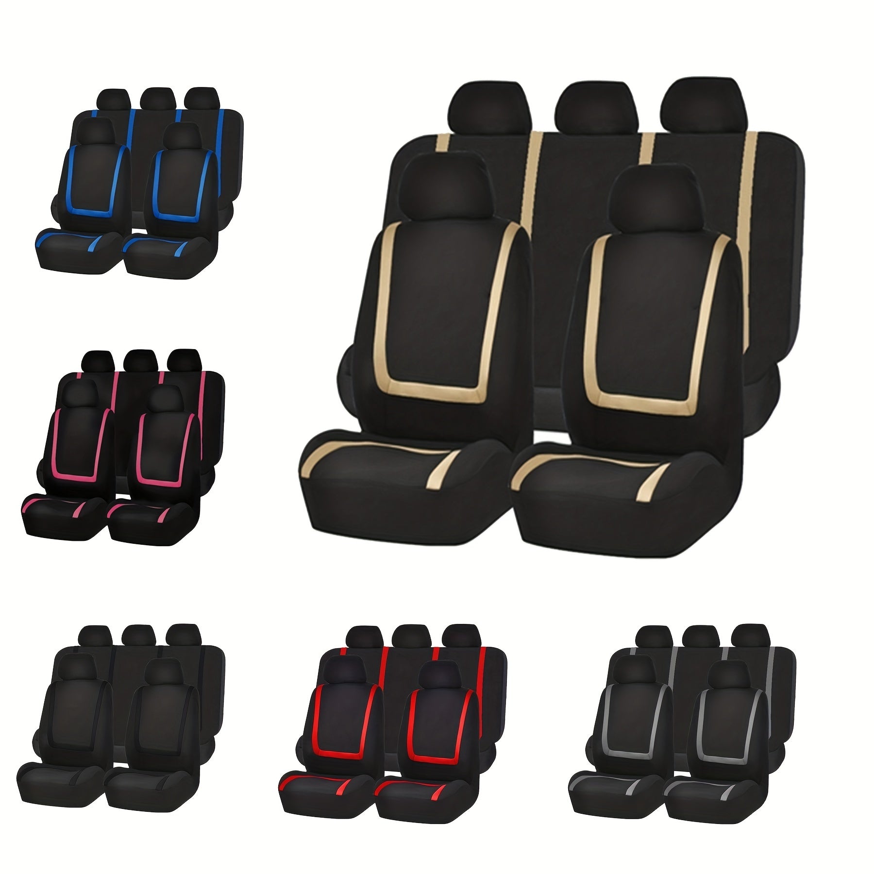 Nine-Piece Car Seat Cover Set with Patchwork Design Polyester Knit Fabric Universal Fit