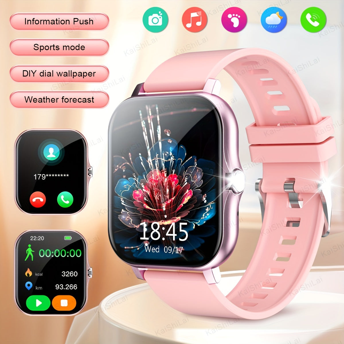 Мужчины и женщины 1,83-дюймовый HD полноэкранный сенсорный умные часы с вызовами и отслеживанием фитнеса