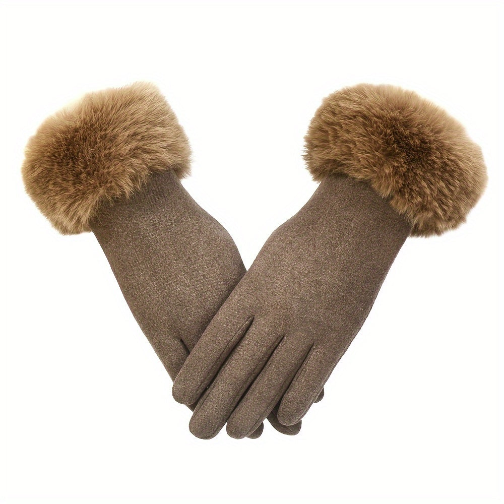 Women's Plush Cuff Gloves Thick Warm Touchscreen Split Finger Winter Gloves