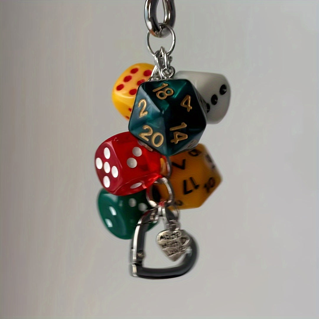 Set of 6 Polyhedral Resin Dice Keychains for Bags and Keys Role-Playing Gift
