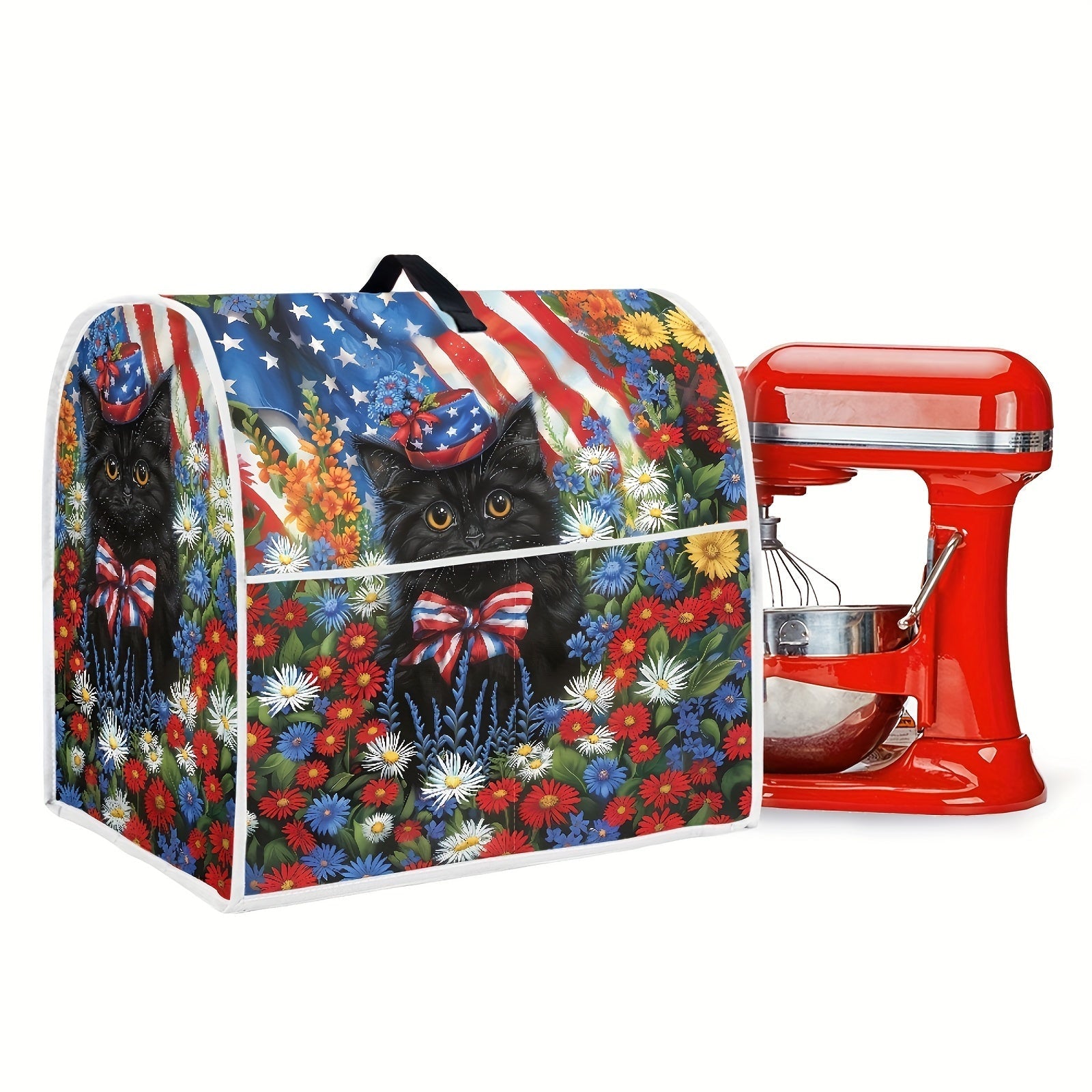 Protective Mixer Cover with Flowers and Cats Print Fits 6-8 Quart Dust-Free Storage
