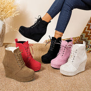 Women's Winter Plush-Lined Platform Wedge Boots with Thick Heel