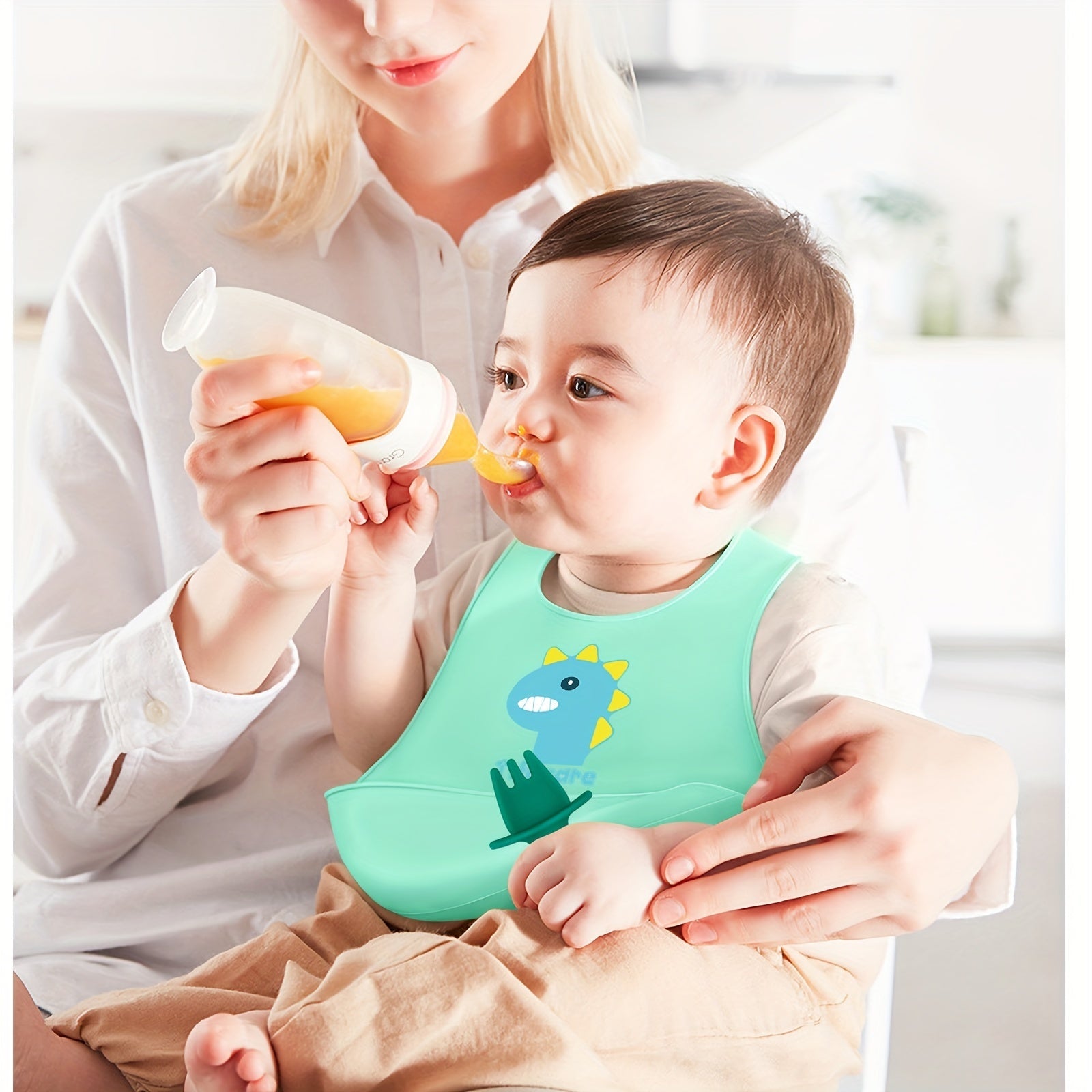 Set of 2 Kids Silicone Dinosaur Utensils Forks and Spoons Food-Grade Materials