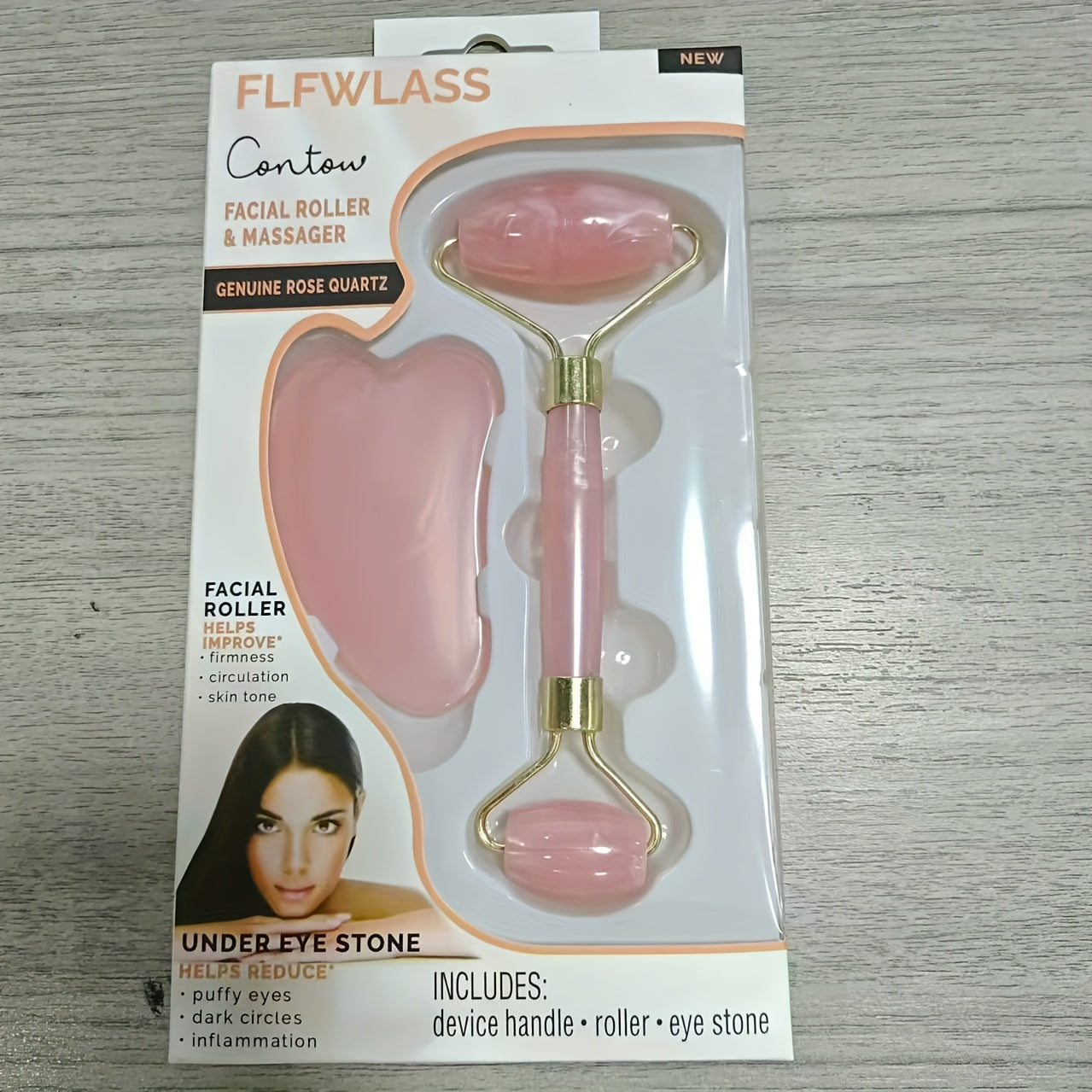 2pcs Rose Quartz Facial Roller Set with Heart-Shaped Gua Sha for Face and Eye Massage