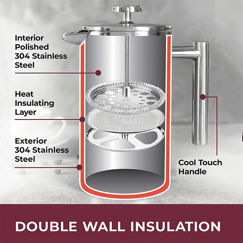 Cafetera de prensa francesa de acero inoxidable con doble pared y aislamiento de 33oz