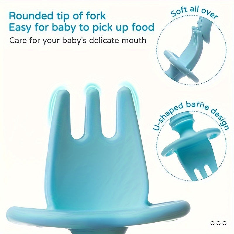Silicone Baby Utensil Set Fork and Spoon for Soft Feeding and Training