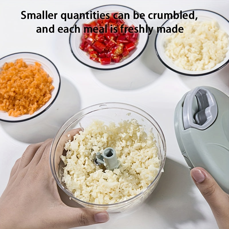 Qulay tutqichli qo'lda sarimsoq maydalagich, sarimsoq maydalash, chili bo'laklash va sous tayyorlash uchun shaffof stakanda mo'ljallangan. Ona kuniga mos.