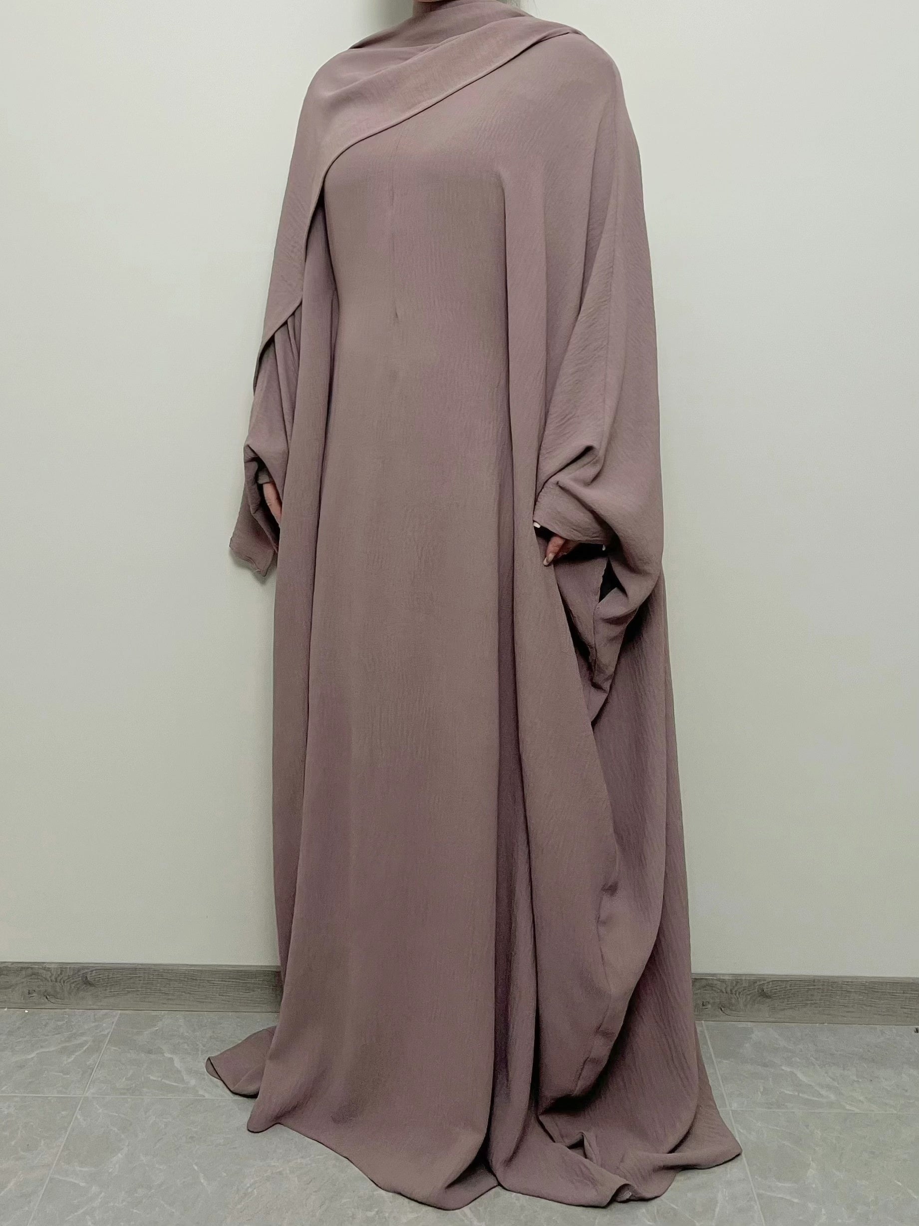 Plus Size Polyester Kaftan Abaya with Hijab Set for Muslim Women