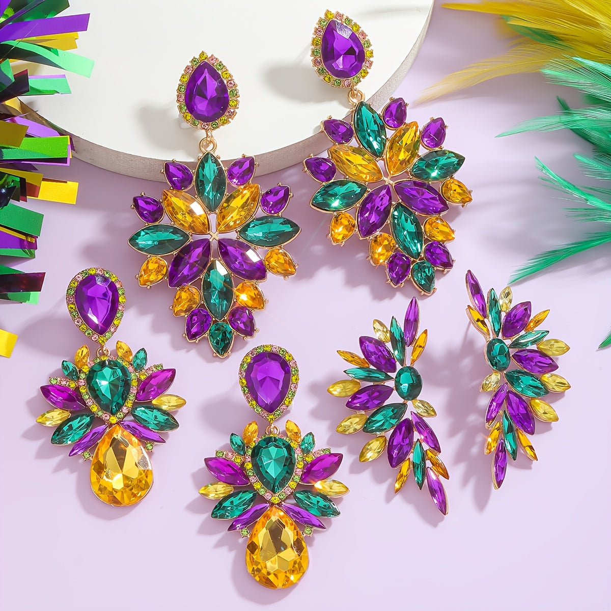 Pendientes bohemios con borlas y cristales en morado, verde y amarillo, joyería geométrica irregular para mujeres