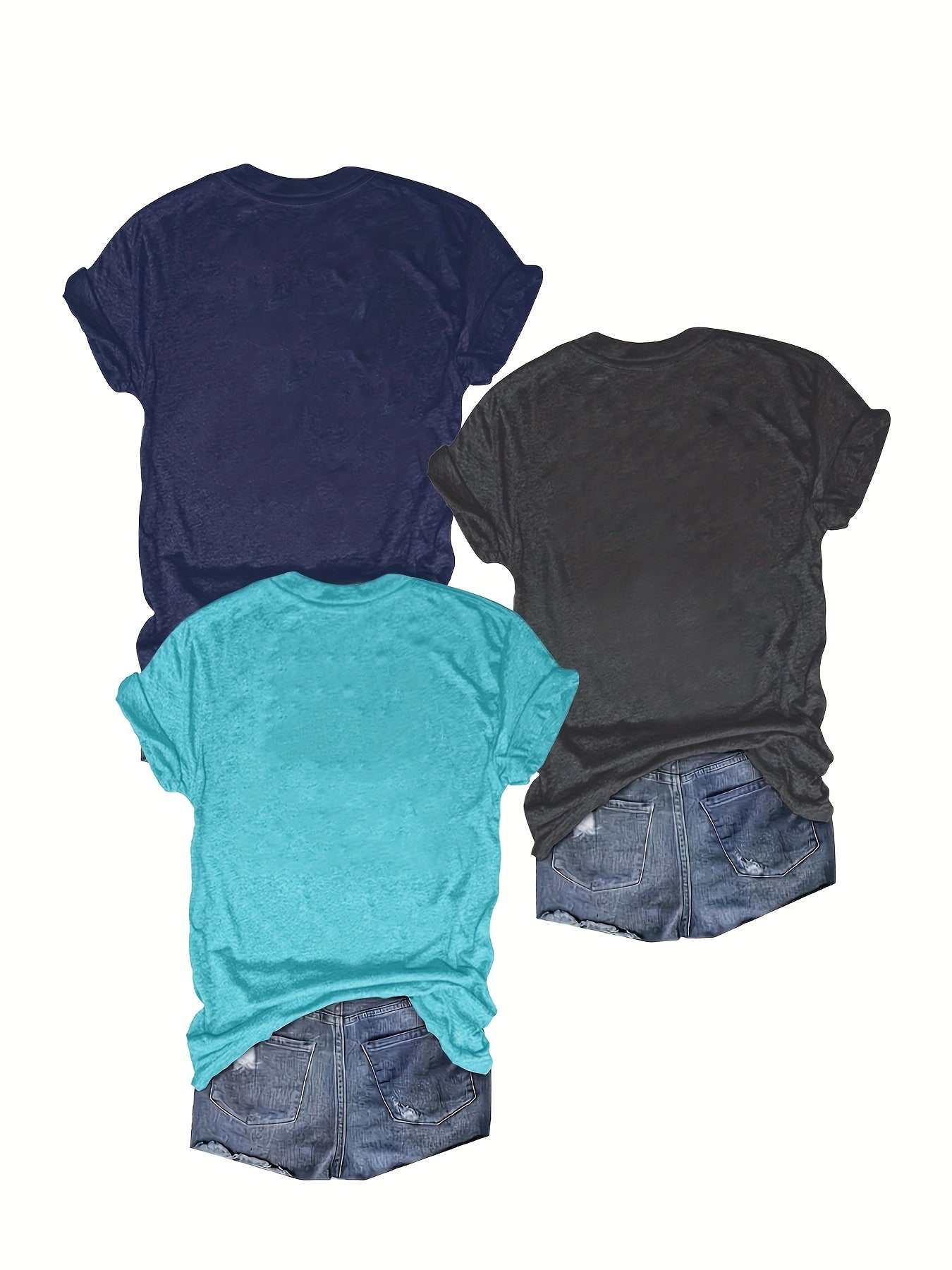 Women's Short Sleeve Graphic T-Shirts Pack with Humorous Quotes Navy Turquoise Black