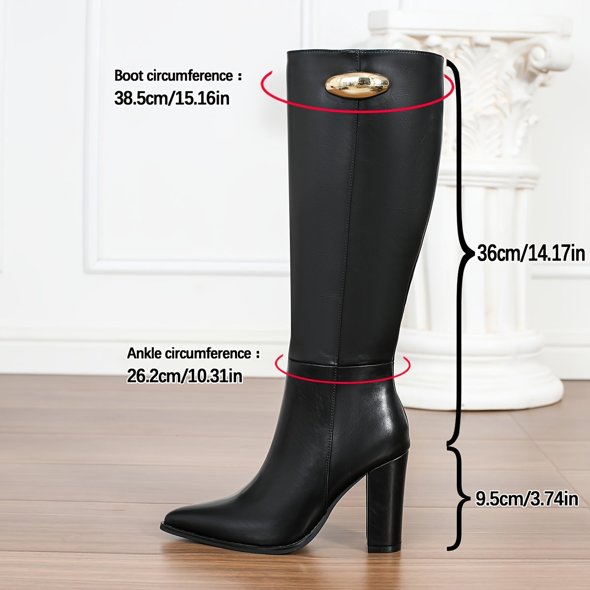 Women's Faux Leather Knee-High Boots With Block Heel and Zipper