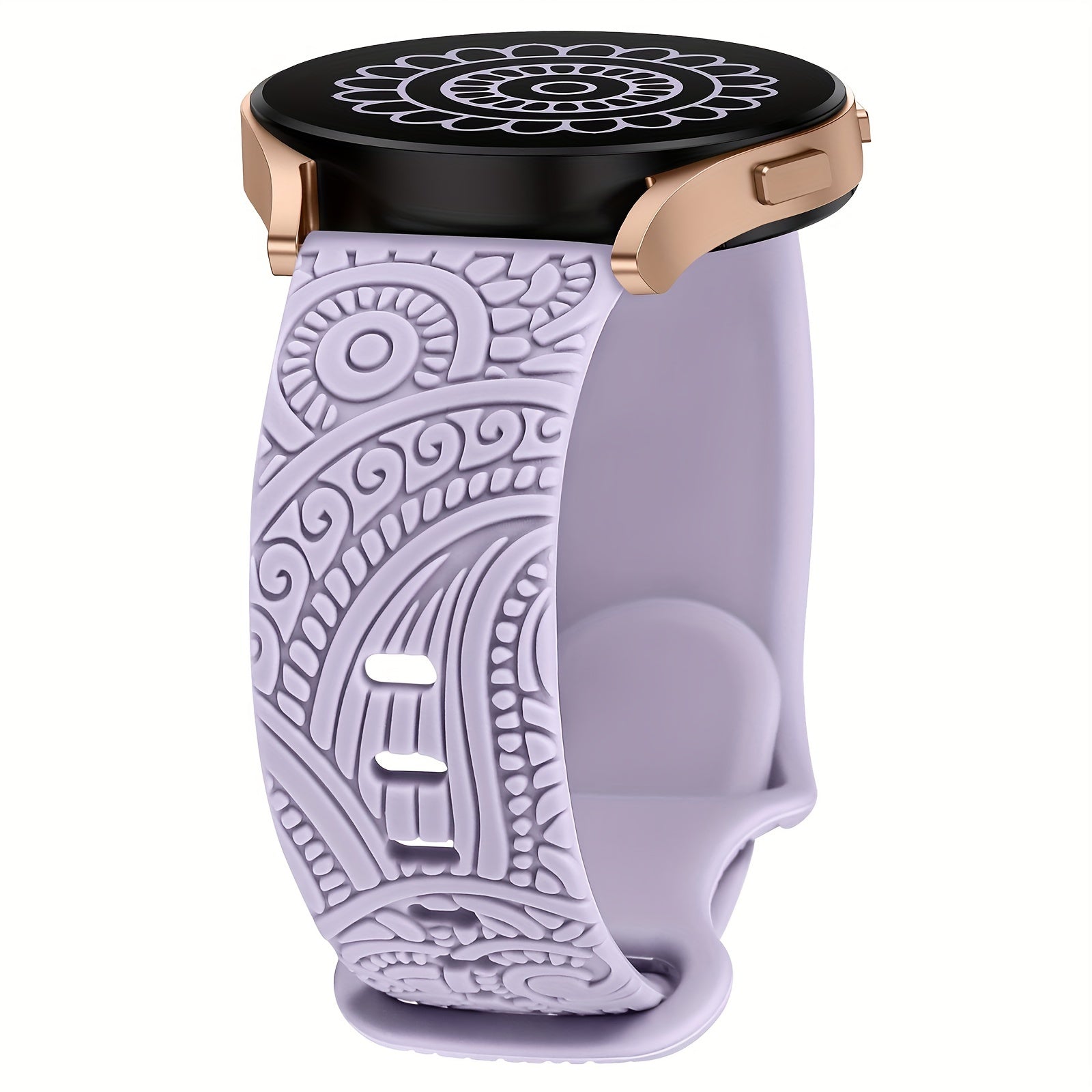 Women's 20mm Silicone Floral Engraved Smartwatch Band Compatible with Samsung Galaxy Watch Models