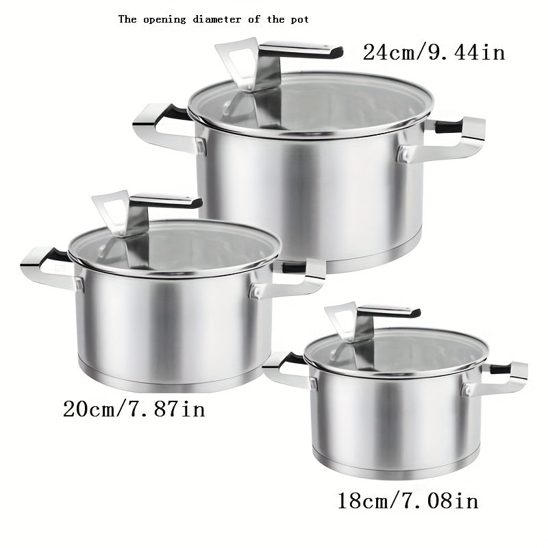 Stainless Steel Soup Pot for Steaming Noodles Porridge and Milk, Thickened, Gas Stove Compatible