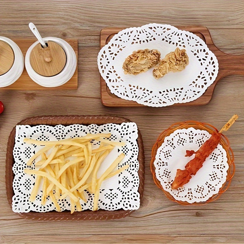 50 Pieces Lace Paper Oil Absorption Pads Cake Baking Pizza Food Pads in 3 Shapes