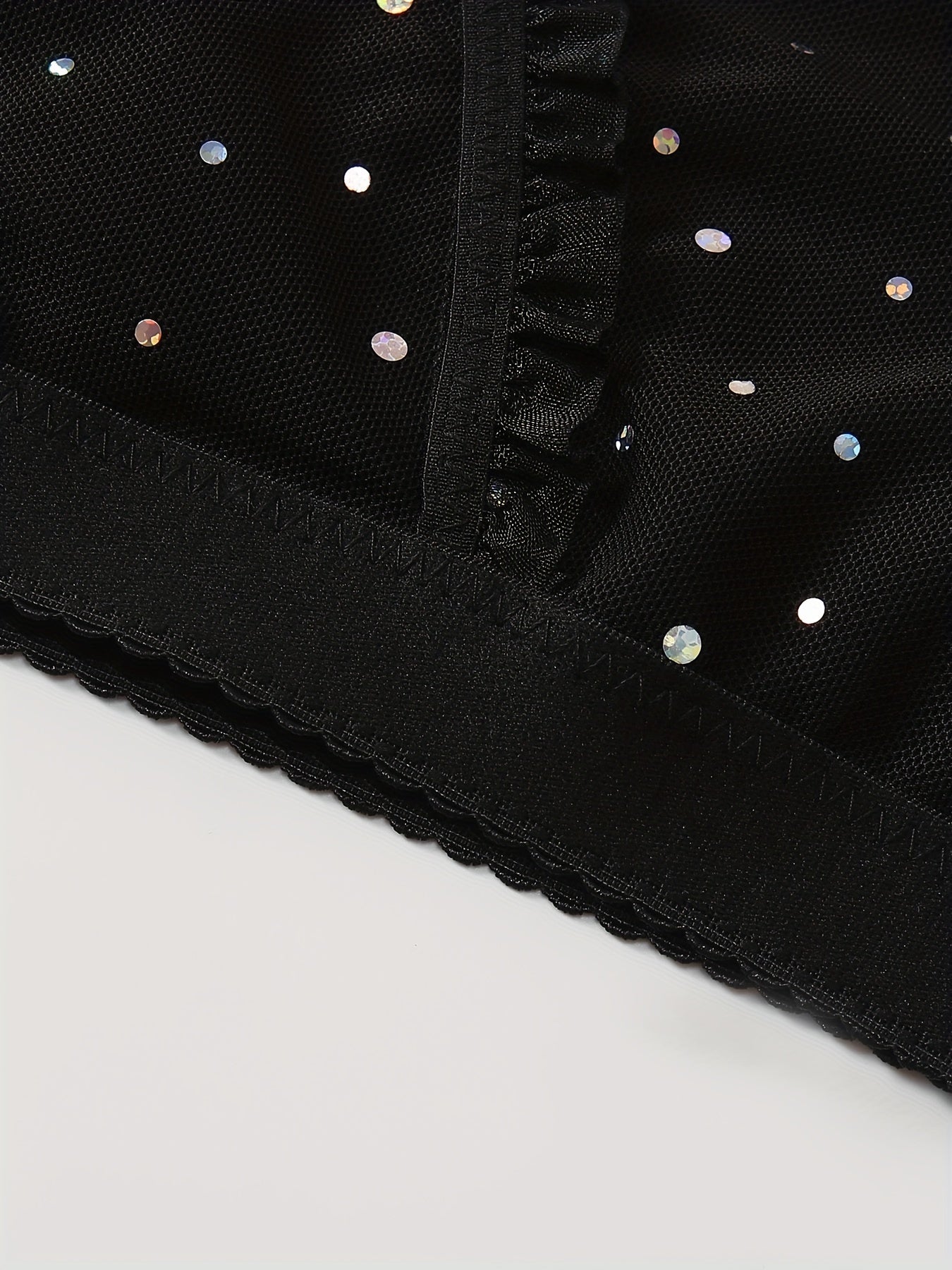 Women's Plus Size Shiny Sequin Deep V Neck Lace Trim Bra