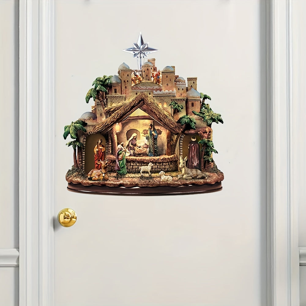 Nativity Scene Christmas Window Cling Self-Adhesive PVC Holiday Decor