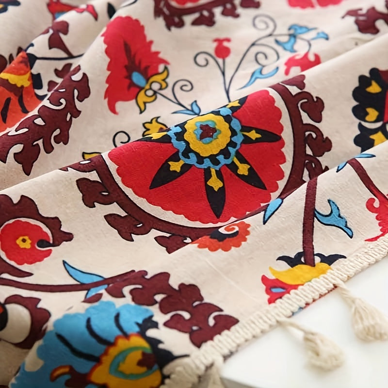 Cortina boho floral semi-oscura para sala de estar, poliéster resistente al agua