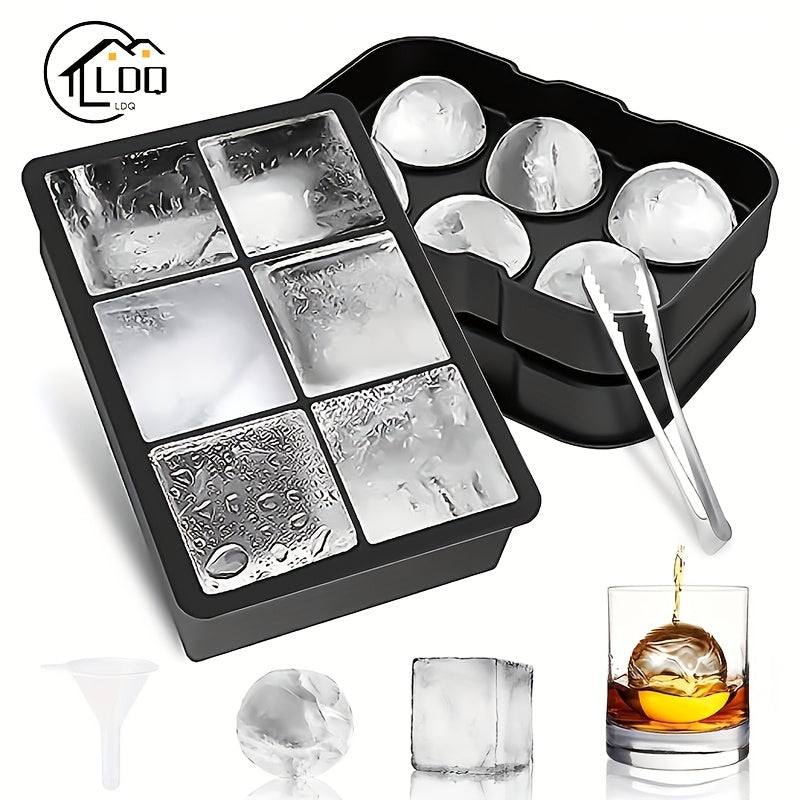 2pcs Silicone Ice Cube Trays Reusable Large Square & Sphere Molds for Drinks