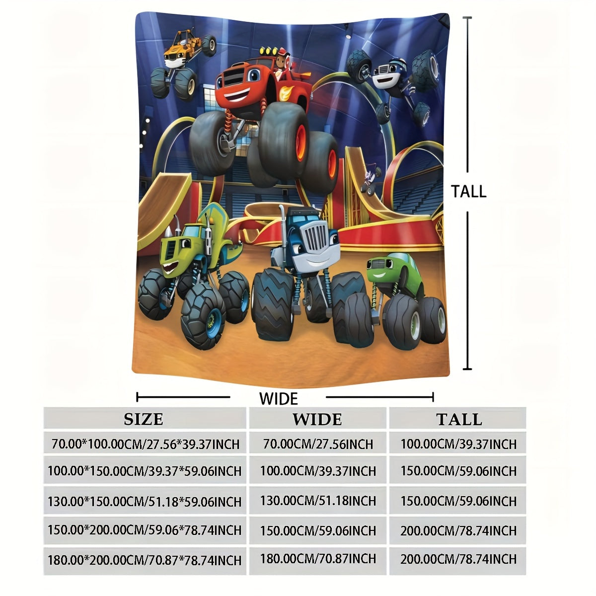 Monster Truck Flannel Fleece Throw Blanket Cartoon Design Hypoallergenic Easy to Clean Versatile Bedding