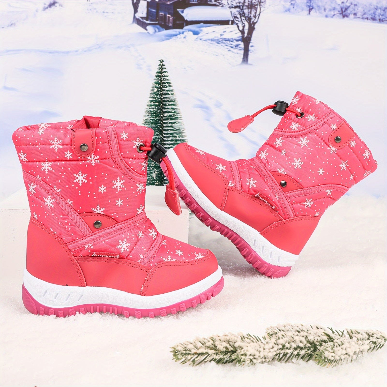 Kids Winter Snow Boots for Boys and Girls with Fur Lining Non-Slip TPR Sole Hook-and-Loop Closure in Blue Purple Red