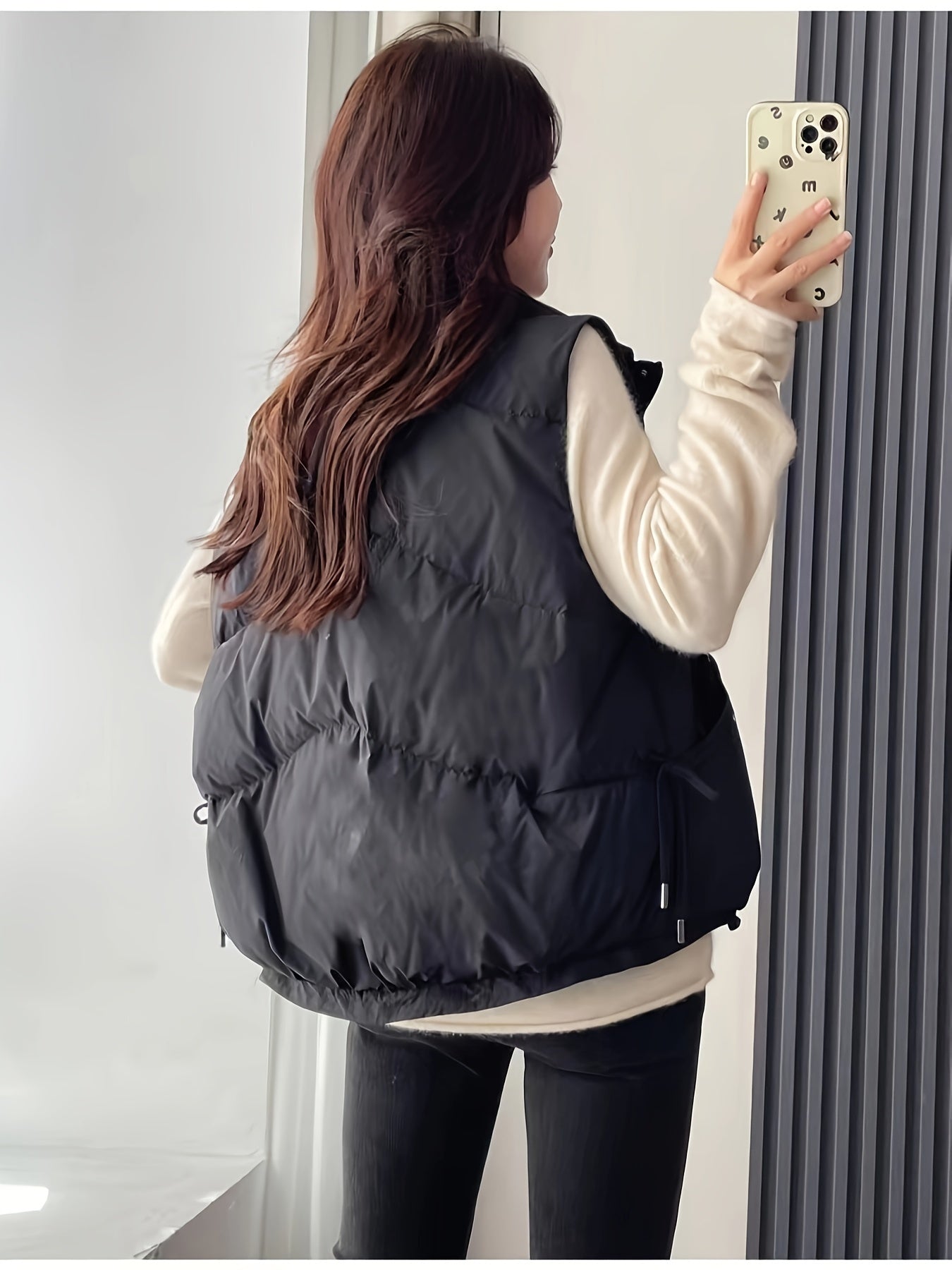 Women's Waterproof Sleeveless Puffer Vest in Solid Cream Polyester for Casual Wear