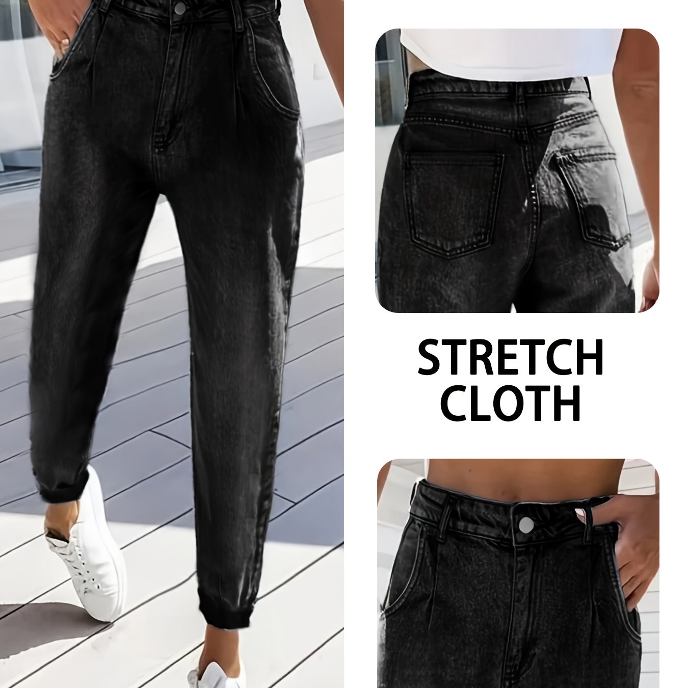 Women's Plus Size Cropped Stretch Denim Jeans with Patchwork and Relaxed Fit