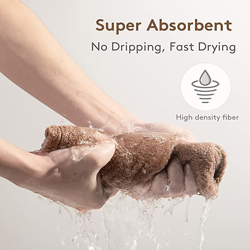 Microfiber Hair Towel with Button for Curly Hair Fast-Drying Anti-Frizz in Grey Camel Brown