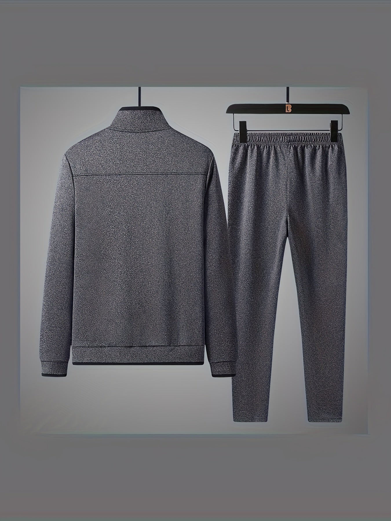 Men's Sportswear Set with Stand Collar Zip-Up Jacket and Elastic Waist Sweatpants for Spring and Fall