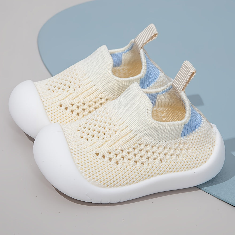 Infant Knit Shoes with Striped and Geometric Patterns Slip-On Casual All-Season TPR Sole
