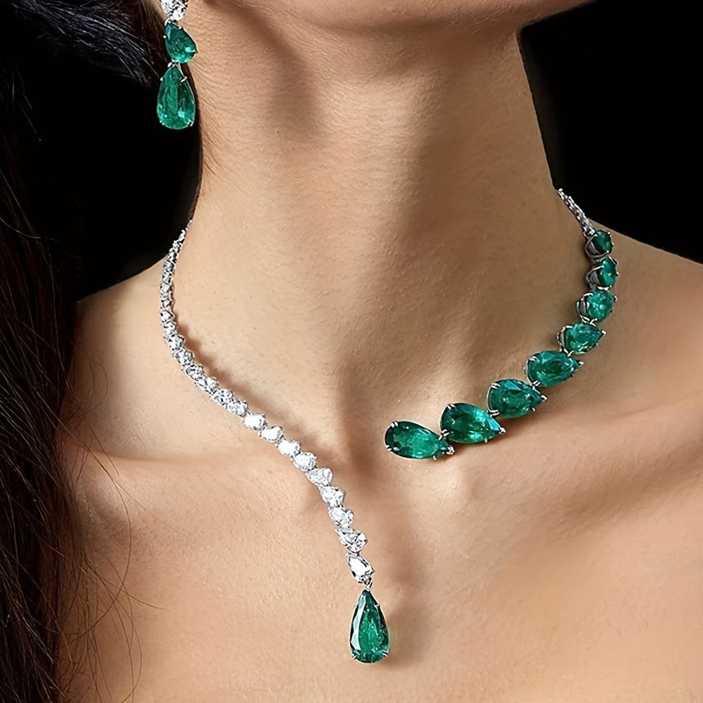 Teardrop Necklace for Brides Cubic Zirconia UV Plated Copper Wedding Jewelry