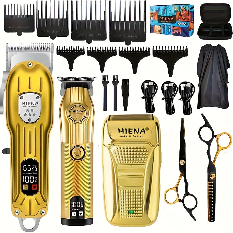 Set de cortapelos profesional de 3 piezas con máquina de cortar cabello inalámbrica recargable por USB