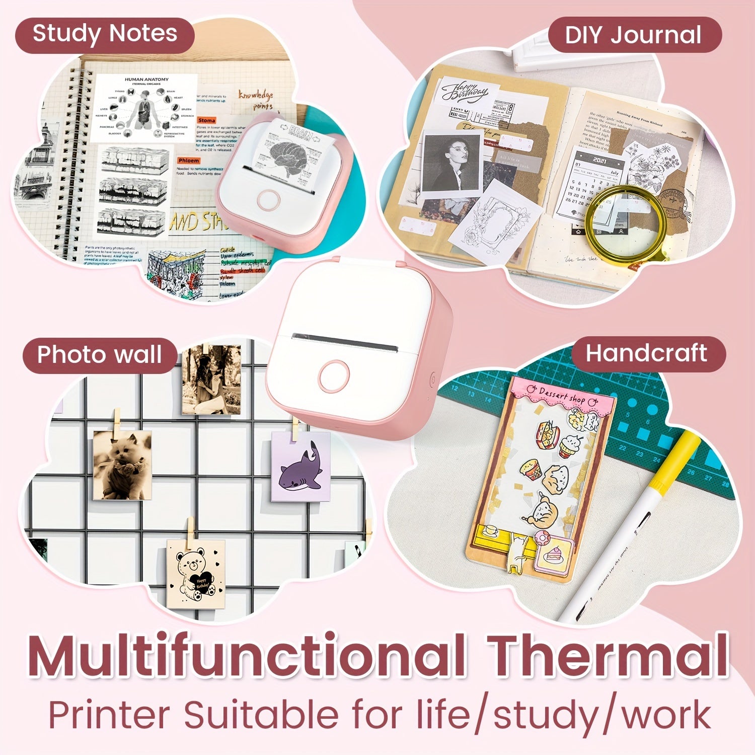 Mini Thermal Printer Portable Wireless Sticker Maker Black and White Printing