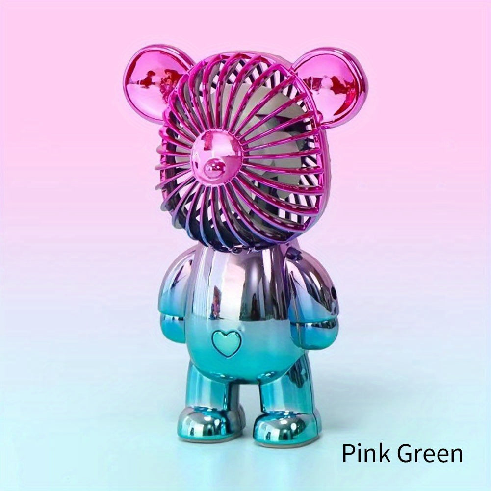 Electroplated Bear Handheld Fan 5.51 Inch Portable Personal Cooling Fan