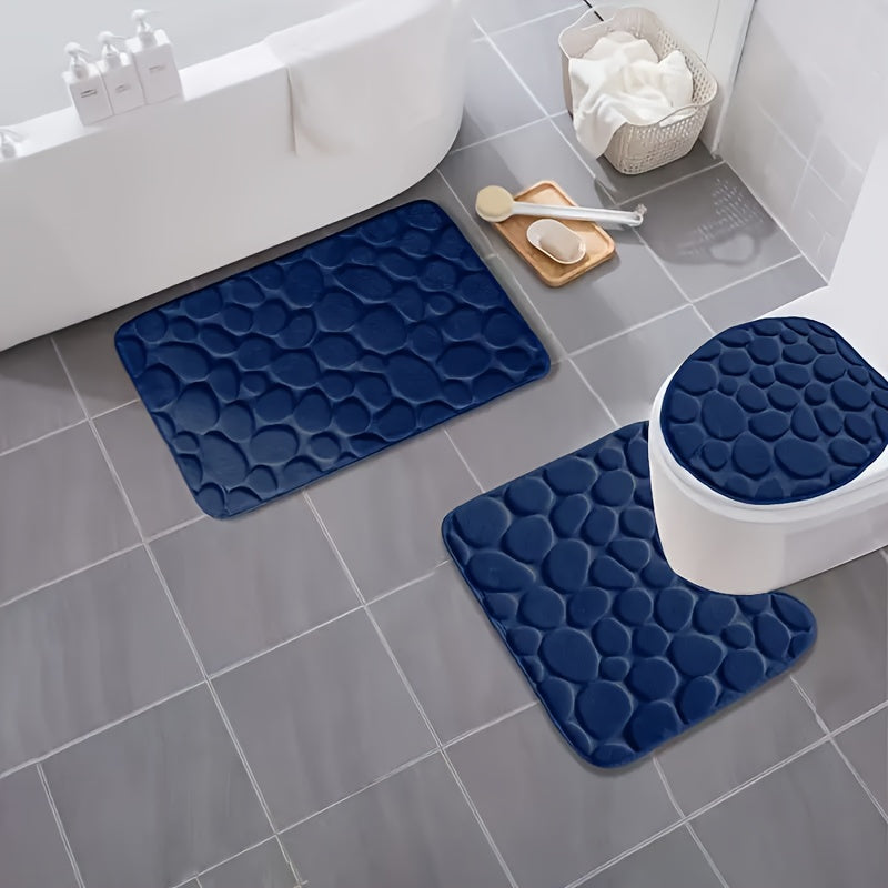 Juego de 3 alfombrillas de baño de felpa coral antideslizantes con espuma viscoelástica y patrón geométrico, aptas para lavadora, decoración de baño