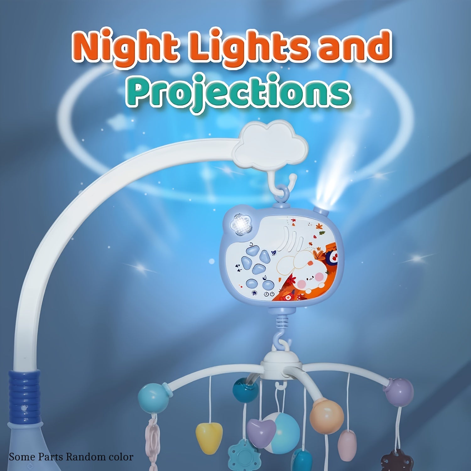 Pink Baby Crib Mobile with Music Night Lights and Remote Rotation