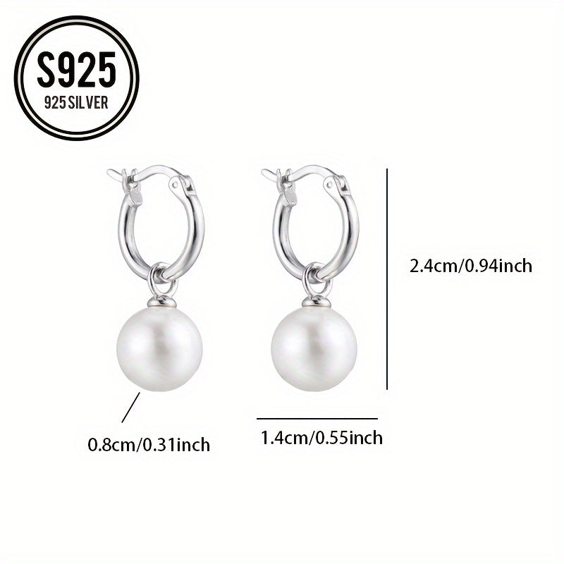 Sterling Silver Pearl Hoop Earrings Hypoallergenic White Gold Plated Oval Shape for Special Occasions