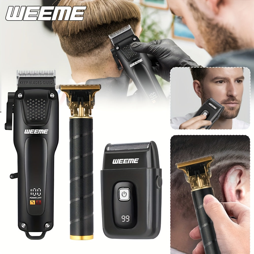 3-in-1 USB Rechargeable Hair Clipper Set with LCD Battery Indicator Precision Trimmer Shaver for Men