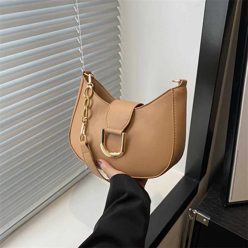 1 dona Elegant Ayollar uchun Yelka Sumkasi - Mustahkam rangli sun'iy charm, tugmachali yopiq, o'rnatilgan tasma, bo'yalgan qirralar, sun'iy charm astarli clutch, tasodifiy chiqishlar, kundalik ishga borish, uchrashuvlar, ta'til uchun.