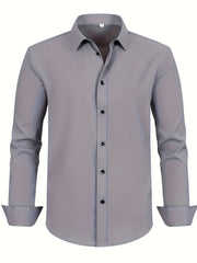 Men's Plus Size Solid Color Dress Shirt with Square Collar Regular Fit All-Season Polyester