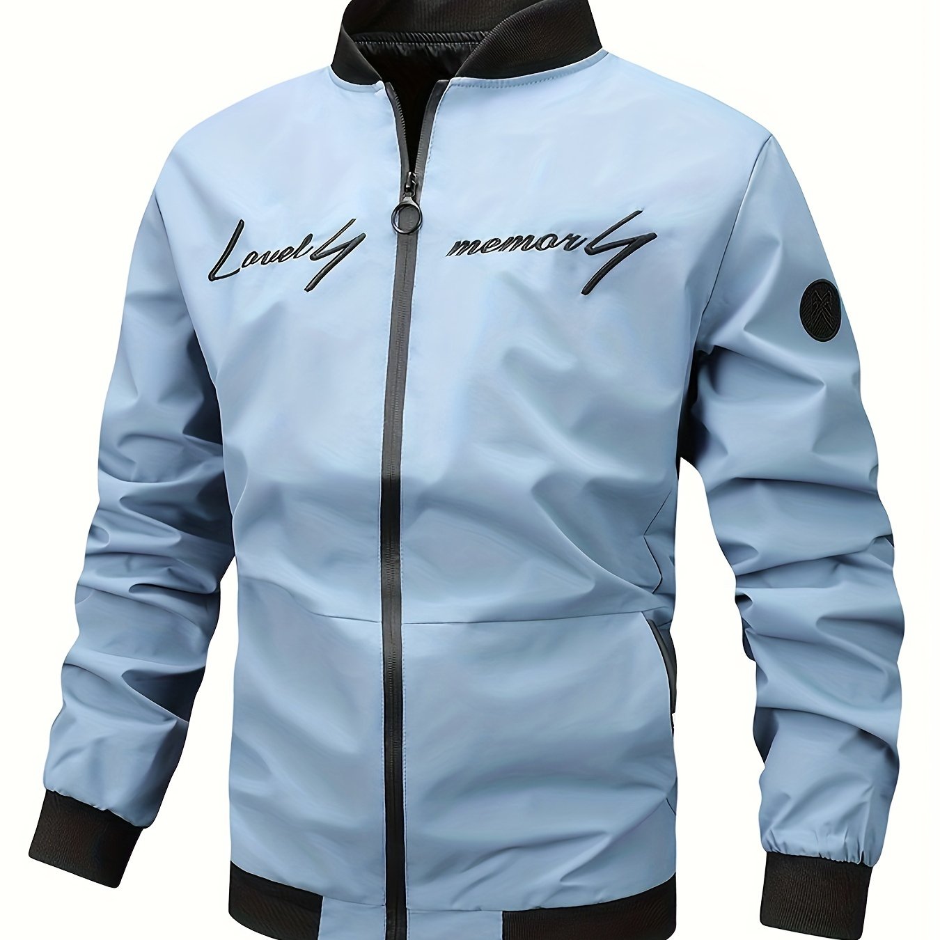 Men's Polyester Bomber Jacket Casual Baseball Coat for Spring Fall