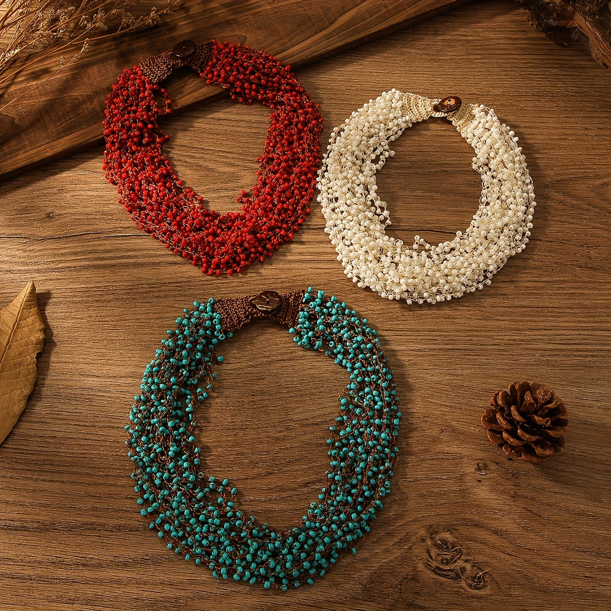 Collar de cuentas de crochet estilo boho hecho a mano para vacaciones joyería única