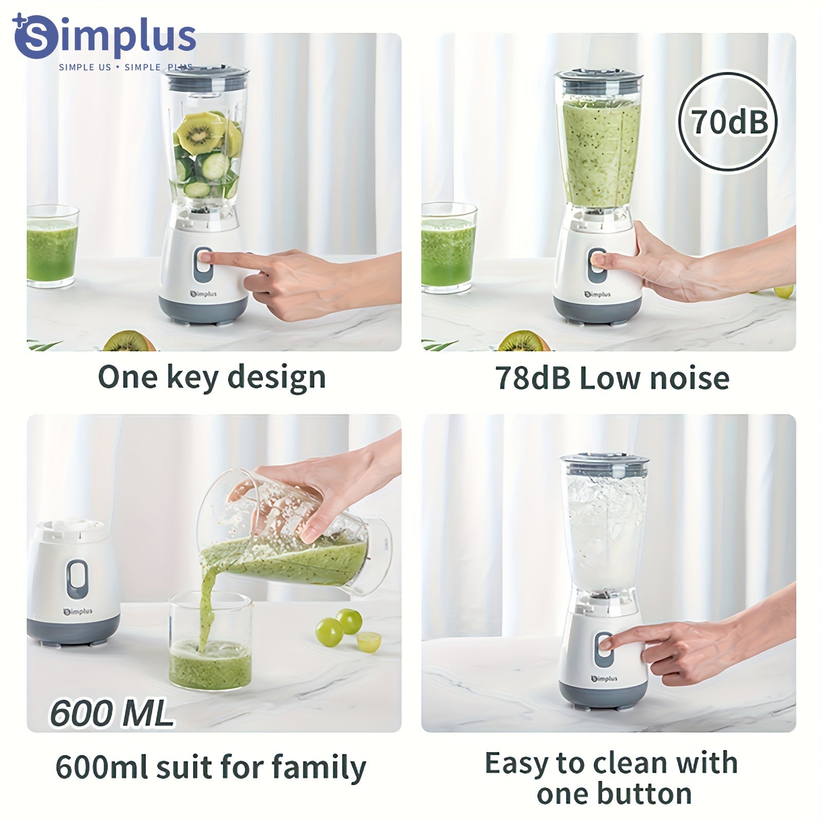 Licuadora de alta velocidad de 250W con capacidad de 600ml, material ABS duradero, fácil de limpiar