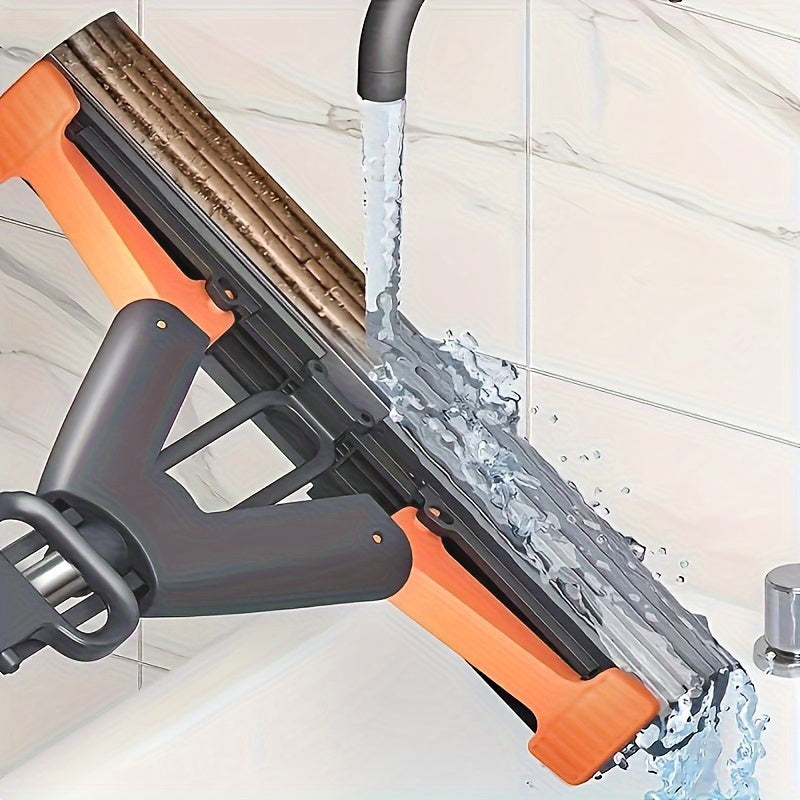 Stainless Steel Sponge Mop Set with 3 Refills Hands-Free Squeeze Floor Cleaner