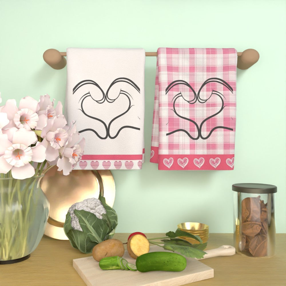 Toallas con corazones para el Día de San Valentín 45x66cm Rosa Blanco Cuadrícula Rápido Secado Lavable a máquina